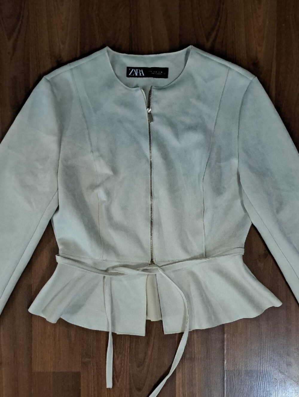 Zara Light Cream Peplum Tie-Waist Jacket - Picture 3 of 7